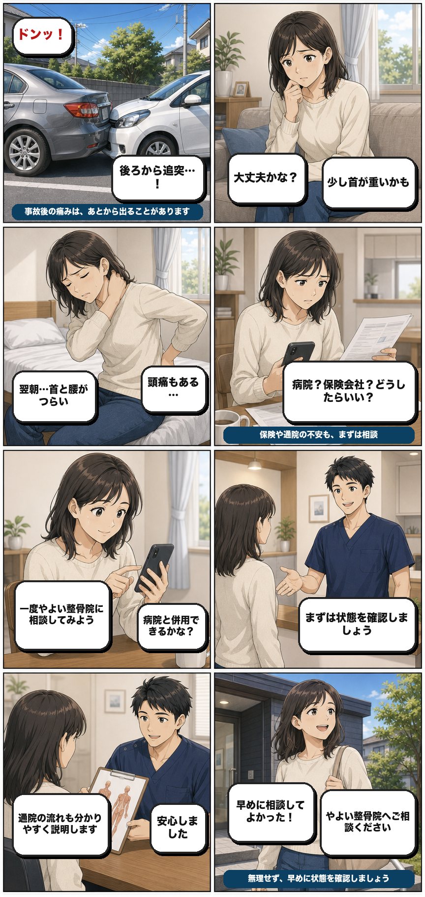 交通事故後の相談の流れを説明する漫画