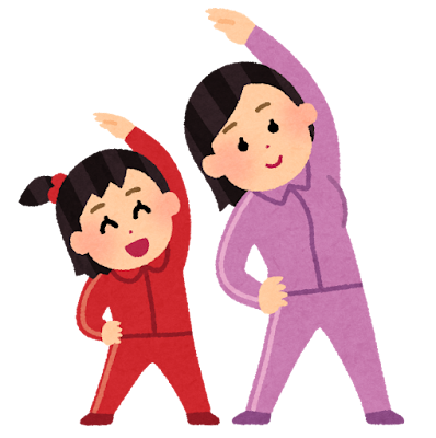 体操をする親子のイラスト